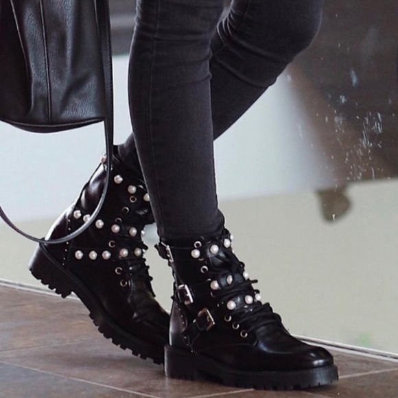 Zara Shoes - Zara Pearl Studded Combat Boots